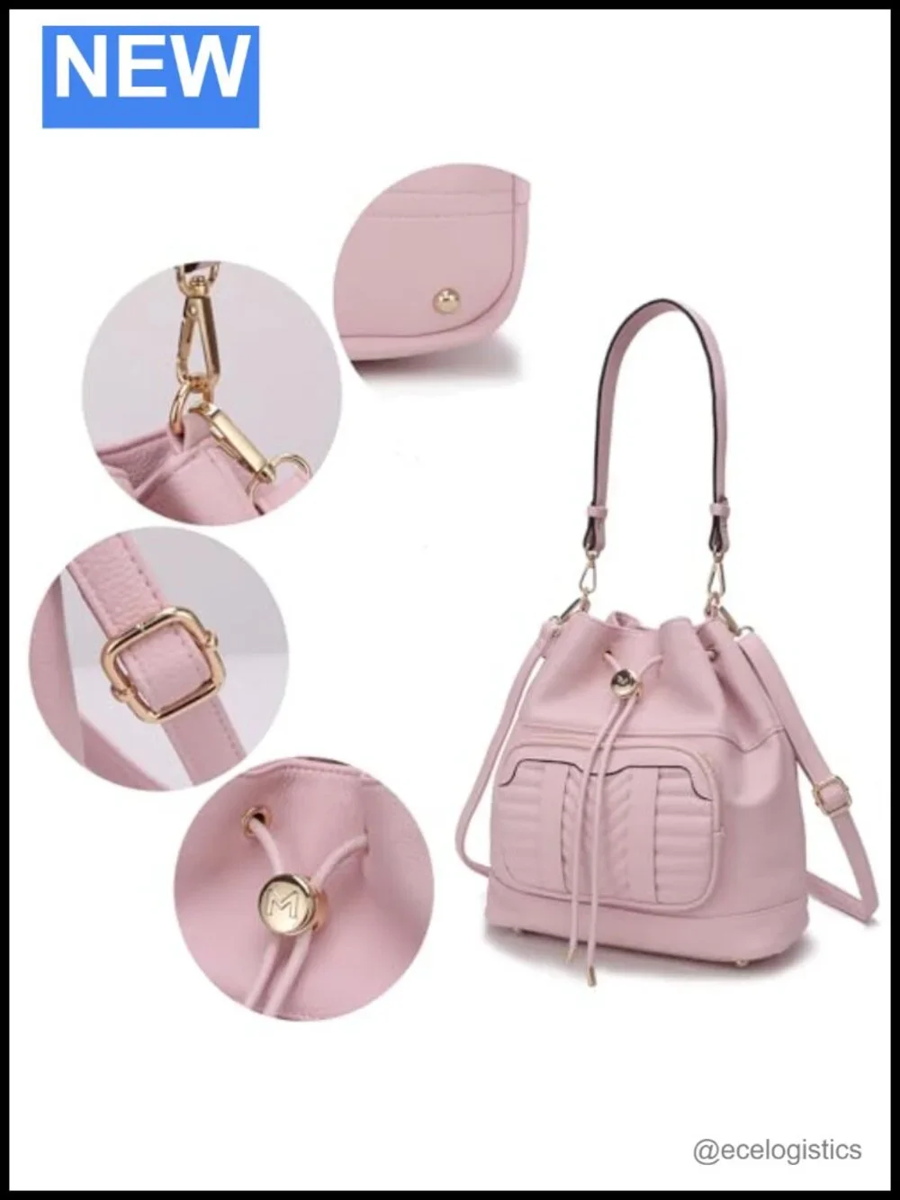 Faux Leather Drawstring Hobo Crossbody Bag with Detachable Strap and Wristlet